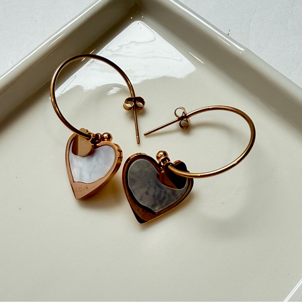 Love Rose Gold Heart Hoop Earrings With Mother-Of-Pearl Inset